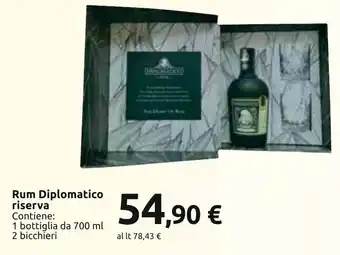 Carrefour Rum Diplomatico riserva Contiene: 1 bottiglia da 700 ml 2 bicchieri offerta