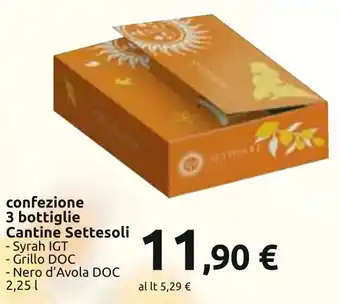 Carrefour confezione 3 bottiglie Cantine Settesoli - Syrah IGT - Grillo DOC - Nero d'Avola DOC 2,25l offerta