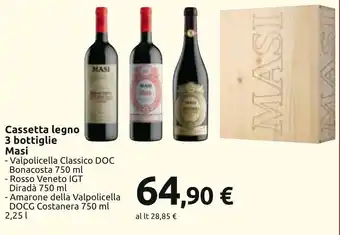 Carrefour Cassetta legno 3 bottiglie Masi offerta