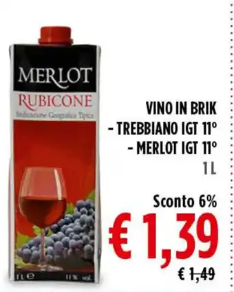 Todis VINO IN BRIK - TREBBIANO IGT 11° - MERLOT IGT 11° 1 l offerta