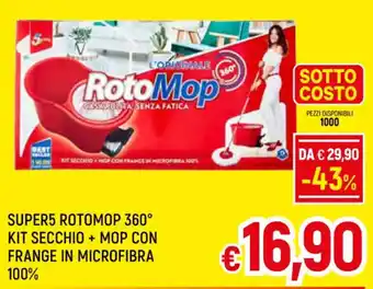 A&O SUPER5 ROTOMOP 360° KIT SECCHIO + MOP CON FRANGE IN MICROFIBRA 100% offerta