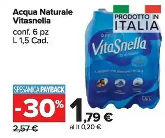 Carrefour Market Vitasnella Acqua Minerale Naturale offerta