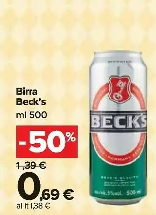Carrefour Market Becks Beck's - Birra 500 G(ml) offerta