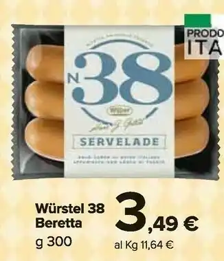Carrefour Market Beretta Wurstel 38 Servelade 300 G offerta