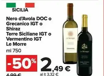 Carrefour Market Terre siciliane Le Morre Nero D'Avola DOC 750 Ml offerta
