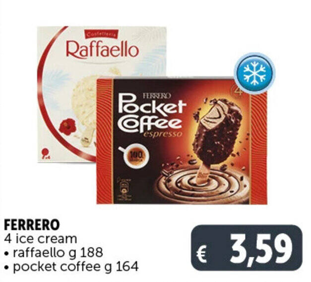 FERRERO 4 ice cream raffaello g 188 pocket coffee g 164 offerta di