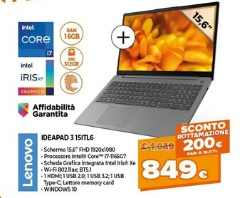 Expert Lenovo IdeaPad 3 15ITL6 Computer Portatile 39,6 Cm (15.6") Full HD Intel® Core™ I7 Di Undicesima Generazione 8 GB DDR4-SDRAM offerta