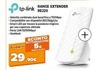 Expert Tp Link TP-LINK RE220 Trasmettitore Di Rete 10,100 Mbit/s Bianco offerta