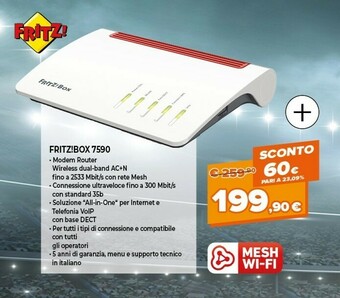 Expert Fritz! Box 7590 Router Wireless Gigabit Ethernet Dual-band (2.4 GHz/5 GHz) 3G 4G Bianco offerta