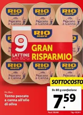 Lidl Rio mare - tonno pescato a canna all'olio di oliva offerta