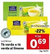 Lidl Lord nelson - tè verde o tè verde al limone offerta