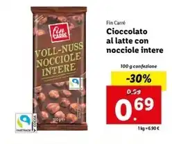 Lidl Fin carre - cioccolato al latte con nocciole intere offerta
