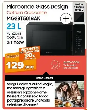 Expert Samsung MG23T5018AK/ET Forno A Microonde Superficie Piana Microonde Con Grill 23 L 800 W Nero offerta