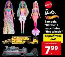 Lidl Mattel - bambola barbie o macchinina hot wheels offerta