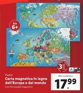 Lidl Playtive - carta magnetica in legno dell'europa o del mondo offerta