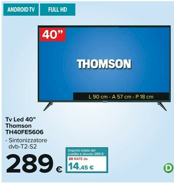 Carrefour Thomson 40FC3114 TV 101,6 Cm (40") Full HD Nero offerta