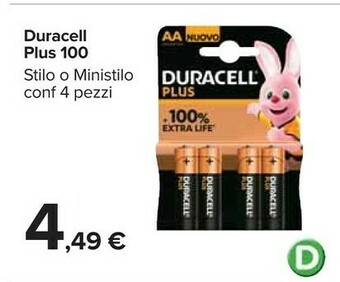 Carrefour Duracell Plus 100 Stilo O Ministilo offerta