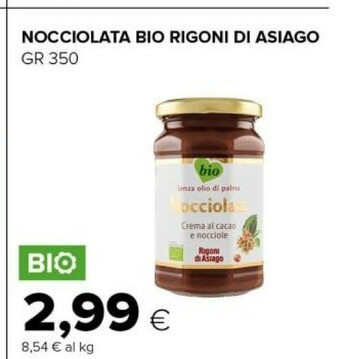 Tigre Rigoni Di Asiago - Nocciolata Crema Di Cacao E Nocciole Bio 350 G(ml) offerta