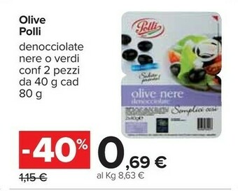 Carrefour Polli Olive Nere Denocciolate In Vaschetta 80 G(ml) offerta
