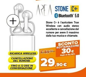 Expert Area Stone C+, Auricolari A Capsula Con Custodia Di Ricarica + Base Di Ricarica Wireless, Bianco offerta