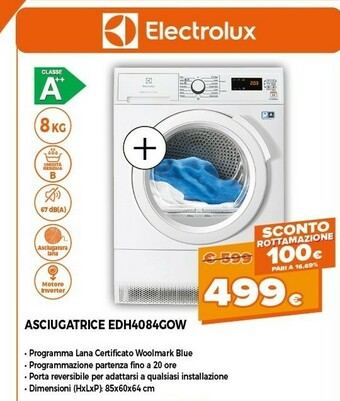Electrolux EDH4084GOW Libera Installazione Caricamento Frontale Bianco 8 Kg A++