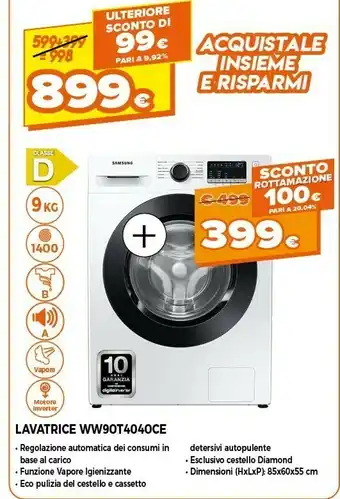 Expert Samsung Samsung WW90T4040CE/EC lavatrice Libera installazione Caricamento frontale 9 kg 1400 Giri/min D Bianco offerta