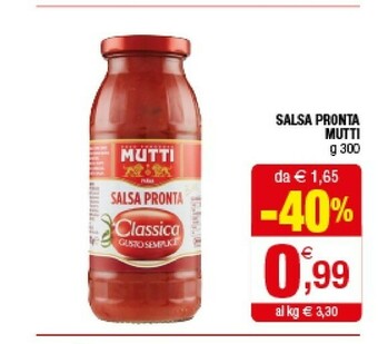 Iperal Mutti Salsa Pronta Classica 300 G(ml) offerta