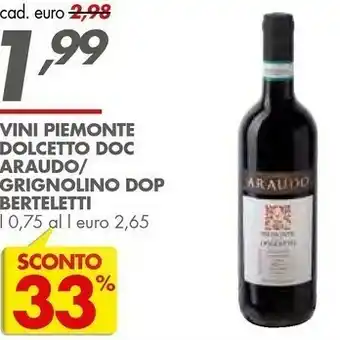 Italmark Berteletti Vini Piemonte Dolcetto Doc Araudo/ Grignolino Dop offerta