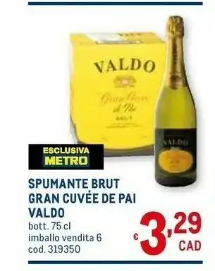 Metro Valdo Spumante Brut Gran Cuvée De Pai offerta