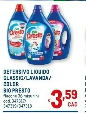 Metro Bio Presto Detersivo Liquido Classic offerta
