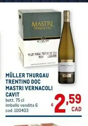 Metro Maestri Vernacoli - Muller Thurgau DOC 750 G(ml) offerta
