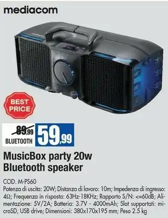 Wellcome Mediacom Musicbox Party 20w Bluetooth Speaker offerta