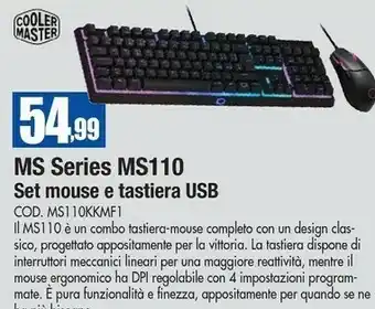 Wellcome Cooler master Gaming MS110 Tastiera USB QWERTY Inglese US Nero offerta