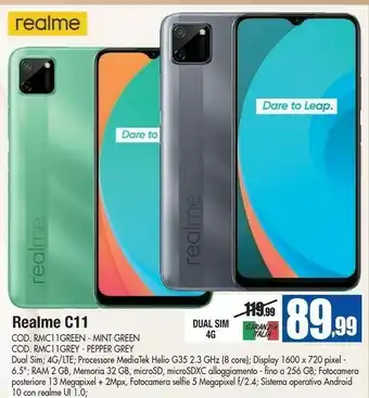 Wellcome Realme C11 16,5 Cm (6.5") 2 GB 32 GB Doppia SIM 4G Micro-USB Verde Android 10.0 5000 MAh offerta