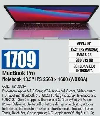 Wellcome Apple MacBook Pro Computer Portatile Grigio 33,8 Cm (13.3") 2560 X 1600 Pixel M 8 GB 512 GB SSD Wi-Fi 6 (802.11ax) MacOS Big offerta