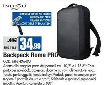Wellcome Indigo Backpack Roma Pro offerta