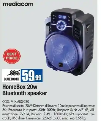 Wellcome Mediacom Homebox Bluetooth Speaker offerta