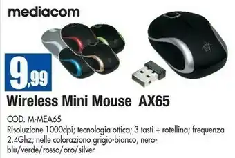 Wellcome Mediacom AX65 RF Wireless Ottico 1000DPI Ambidestro Grigio Mouse offerta