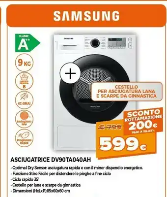 Expert Samsung DV90TA040AH Asciugatrice Libera Installazione Caricamento Frontale Bianco 9 Kg A++ offerta