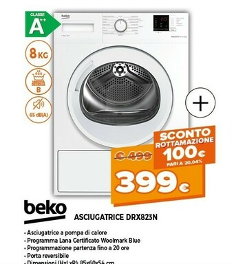 Expert Beko DRX823N Asciugatrice Libera Installazione Caricamento Frontale 8 Kg A++ Bianco offerta