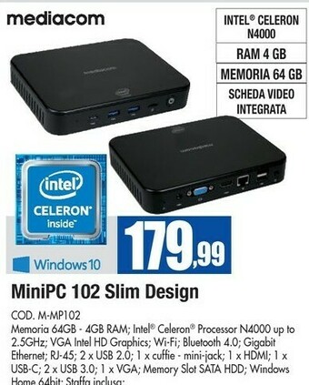 Wellcome Mediacom Minipc 102 Slim Design offerta
