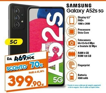 Expert Samsung Galaxy A52s 5G SM-A528B 16,5 Cm (6.5") Dual SIM Ibrida Android 11 USB Tipo-C 6 GB 128 GB 4500 MAh Nero offerta