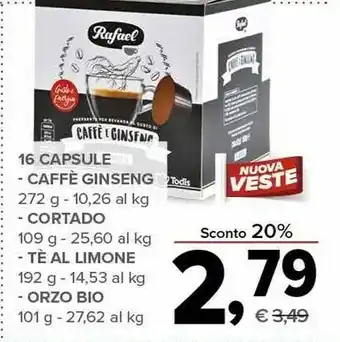 Todis Rafael 16 Capsule Caffe E Ginseng offerta