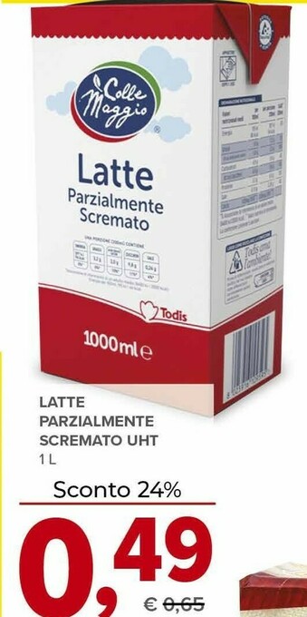 Todis Colle maggio Latte Parzialmente Scremato UHT offerta