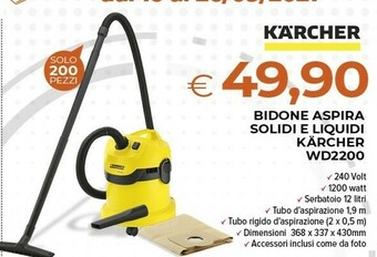 Todis Karcher Bidone Aspira Solidi E Liquidi WD2200 offerta