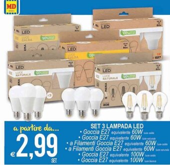 MD Discount Set 3 Lampada Led offerta