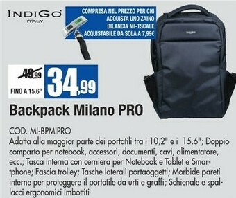 Wellcome Indigo Backpack Milano Pro offerta