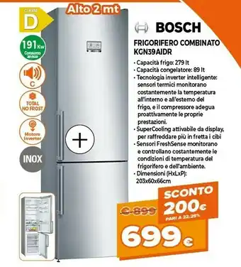 Expert Bosch Serie 6 KGN39AIDR Frigorifero Con Congelatore Libera Installazione Acciaio Inossidabile 366 L A+++ offerta