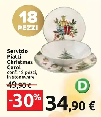 Carrefour Servizio Piatti Christmas Carol conf. 18 pezzi, in stoneware offerta