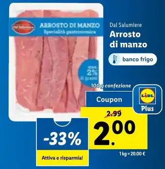 Lidl Arrosto di manzo 100g confezione offerta